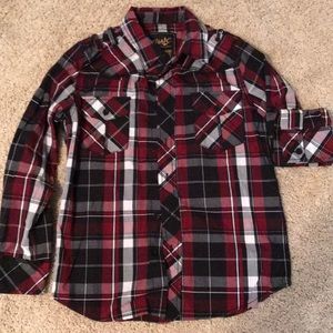 Boys Size 8 Maroon Plaid L/S button up Shirt